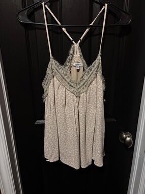 Free People Beige Floral Lace Racerback Cami